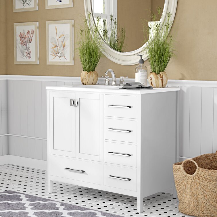 Broadview 36'' Single Bathroom Vanity with Engineered Marble Top